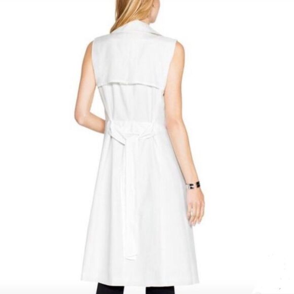 White House Black Market luster twill white sleeves trench coat size medium NWT - Picture 4 of 12